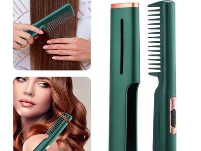 Professional 2-in-1 Rotating Electric Hair Straightener Brush with 3-sided protection and 30 Seconds Fast Heat up