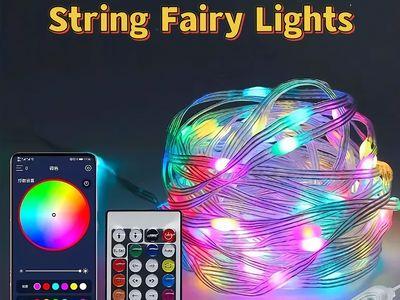 RGB LED Smart String Lights with Bluetooth and Remote Control and Music Sync Lighting 10m