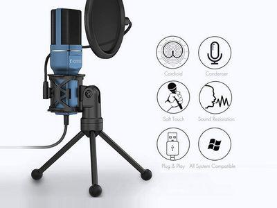 Yanmai SF-777 Desktop USB Microphone Condenser Microphone with Folding Stand Tripod P-o-p Filter for PC Video Recording