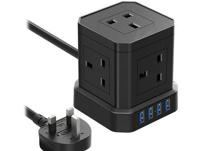 Tower Power Strip (5 Triple Outlets & 4 USB Ports) 20W with 2M Cord