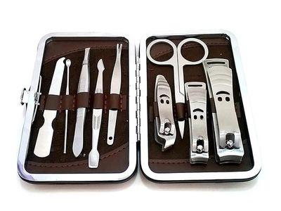 9 in 1 Stainless Steel Nail Art Manicure Pedicure Set Nail Care Set with Leather Case