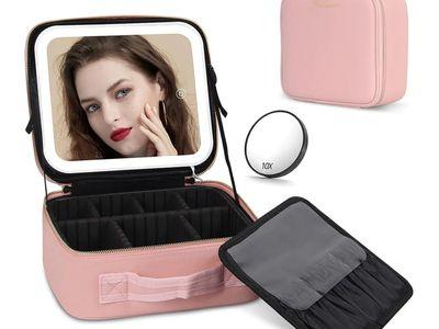 Makeup Bag with Adjustable Lighted Mirror with Organized Space