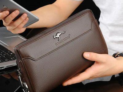 Leather Men Clutch Bag With Code Lock Wallet Wrist Bag